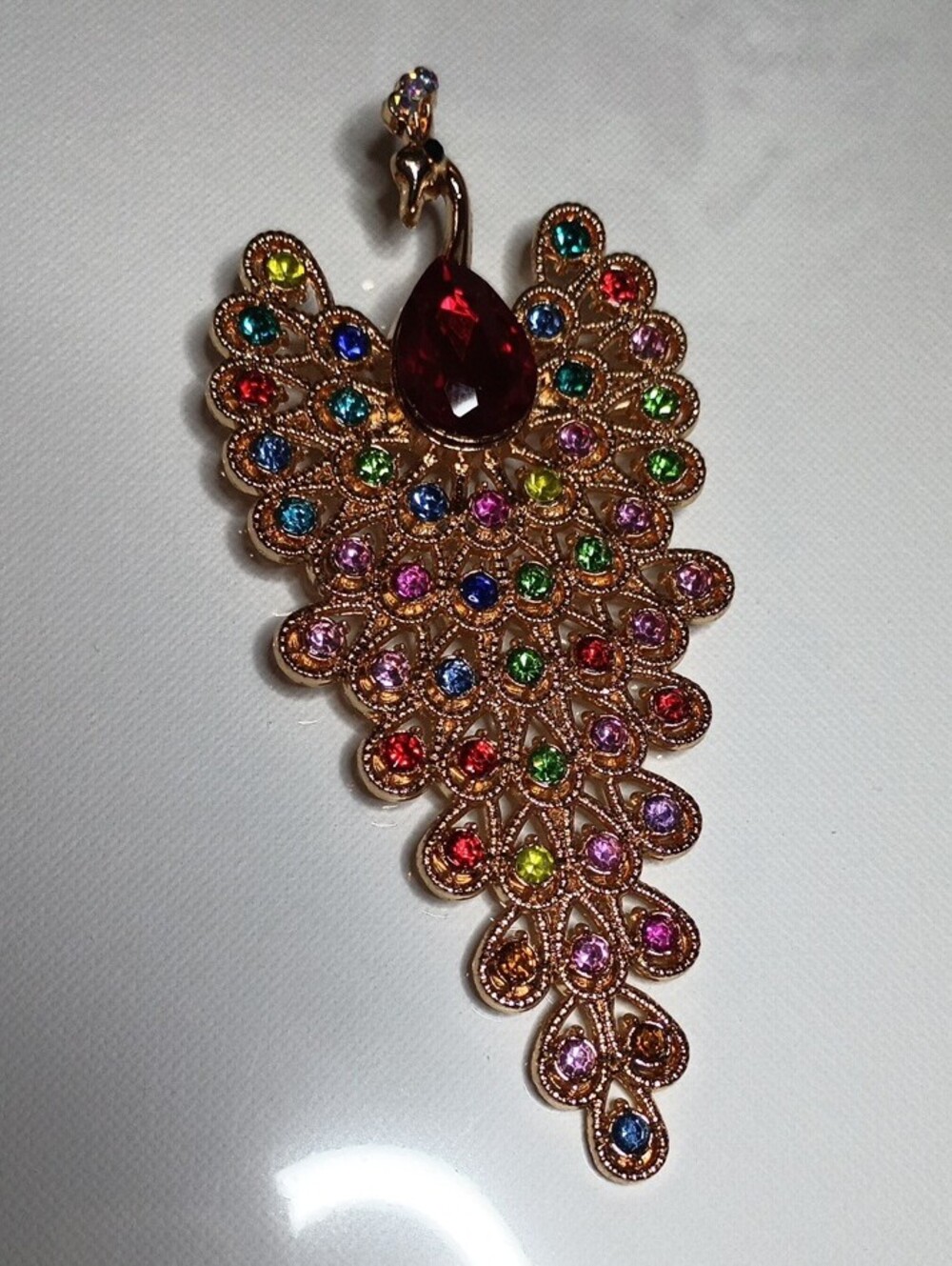 Multicolor Peacock Brooch - Picture 4 of 6